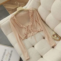 Women Summer Sun Protection Coat Lace Bow Ruffle Cardigan Shirt Female Blouse Tops for Woman Covers Blusa White Y2K Korean Shirt - Image 4