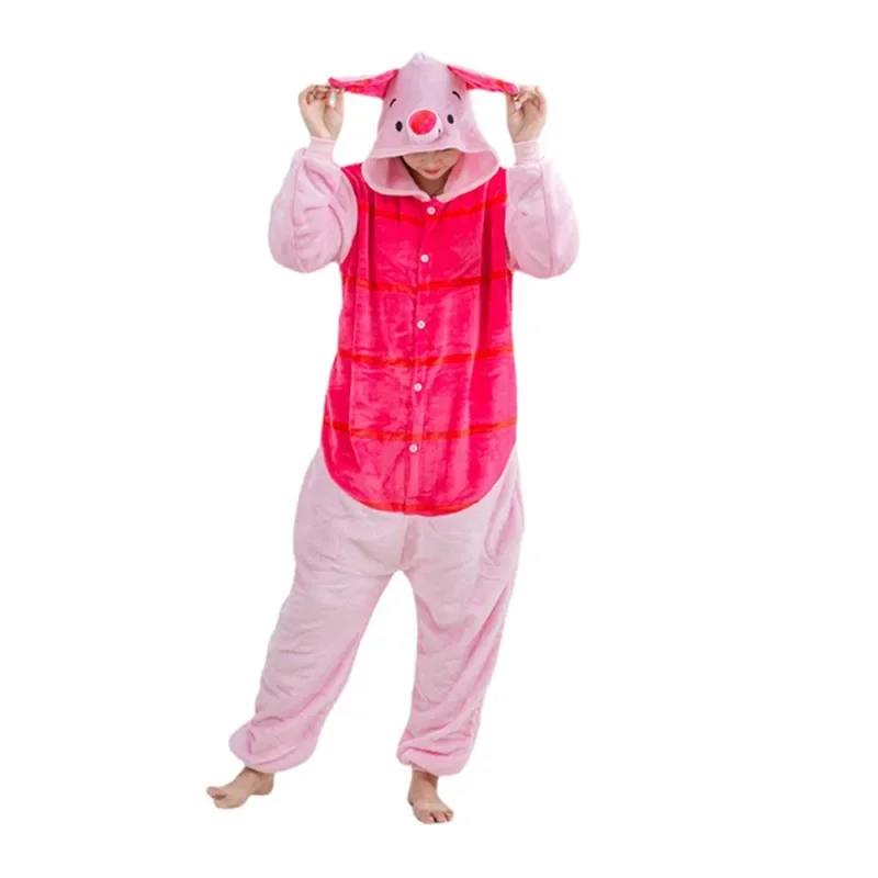 Piglet Kigurumi Onesies Animal Pajamas Unisex Adults Flannel Hooded Jumpsuits Sleepwear Anime Party Cosplay Clothes