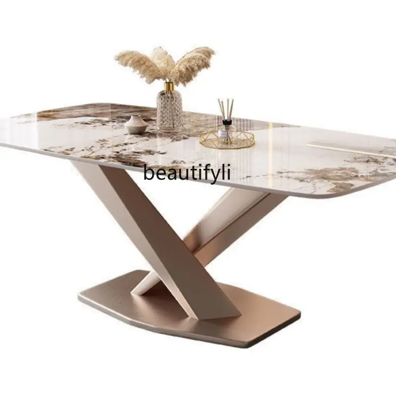 

Italian Minimalist Stone Plate Dining Tables and Chairs Set Home Dining Table Minimalist French Western-Style Dining Table