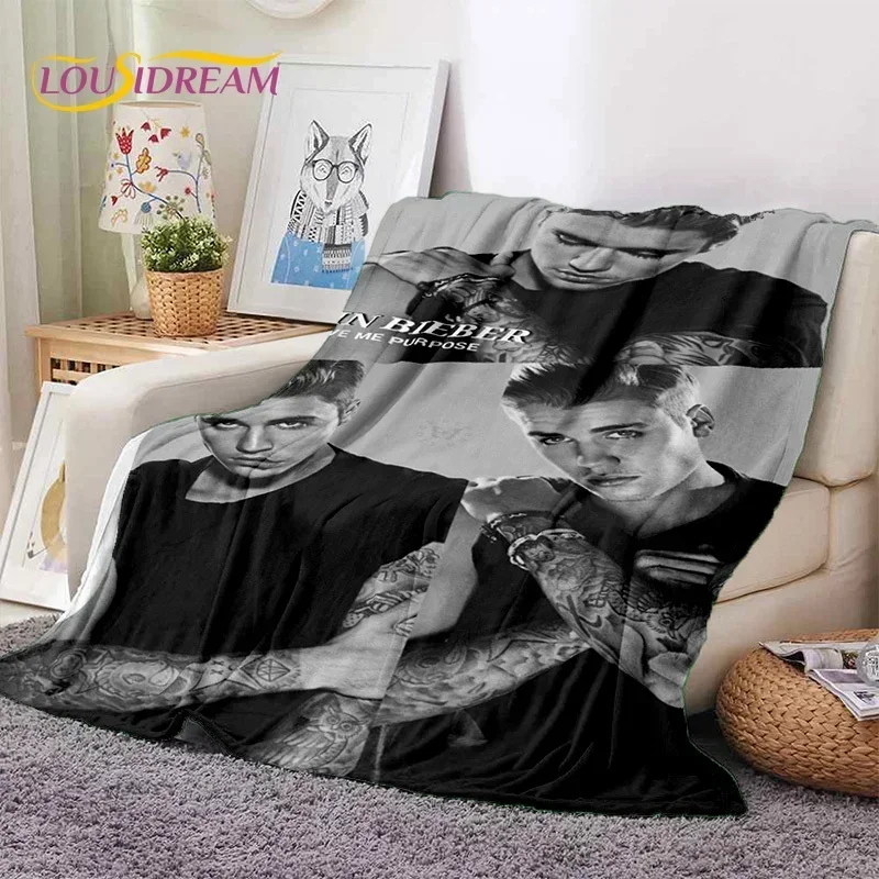 3D Justin Bieber Idol Singer Soft Blankets,Keep Warm Throw Blanket Comfortable Blanket for Picnic Beds Sofa Home Bedroom Gifts 4
