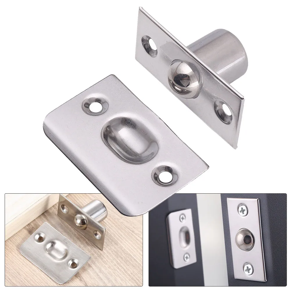 Cabinet Door Latch Door Top Bead Stainless Steel Spring Invisible Wooden Cabinet Door Beads Lock Closet Ball Catch Latch With Screws