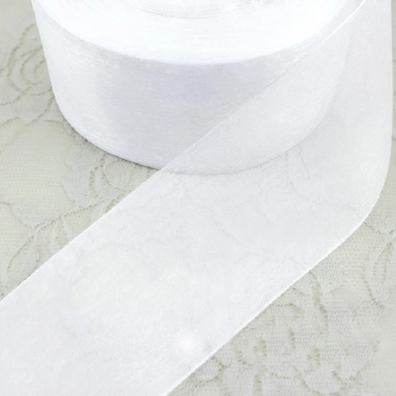 White Organza Ribbon for Gift Wrapping Decoration, Handmade DIY Ribbons, Wholesale, 50 Yards/Roll, 12mm, 15mm, 20mm, 25mm, 40mm,