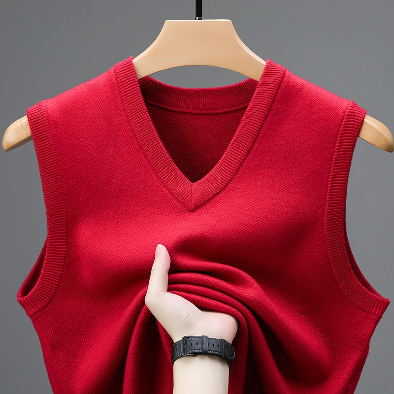 2024 New Spring Autumn 6 Wool Sleeveless Cashmere Vest Men Work Sweater Solid Color Knitted Male Waistcoat High Quality Pullover 4