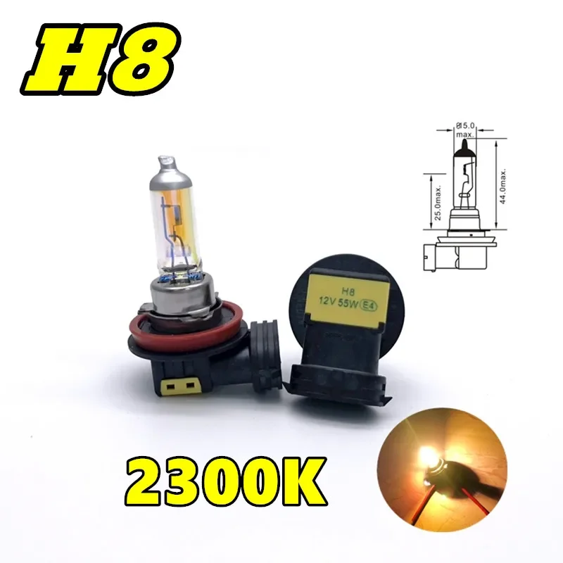 2 Pcs H8 헤드 램프 2300K PGJ19-1 할로겐 램프 교체 업그레이드 12V55W 슈퍼 옐로우 비 및 안개 방지 라이트 자동차 전구