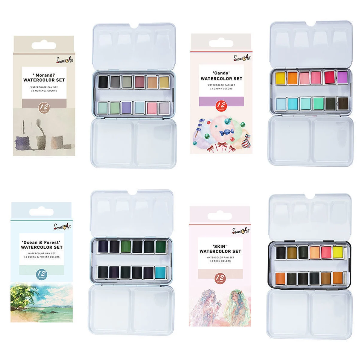 12 Colors Solid Watercolor Set for Artist Water Color Painting Art Supplies Skin/Ocean/Candy/Morandi Watercolor Paint Set
