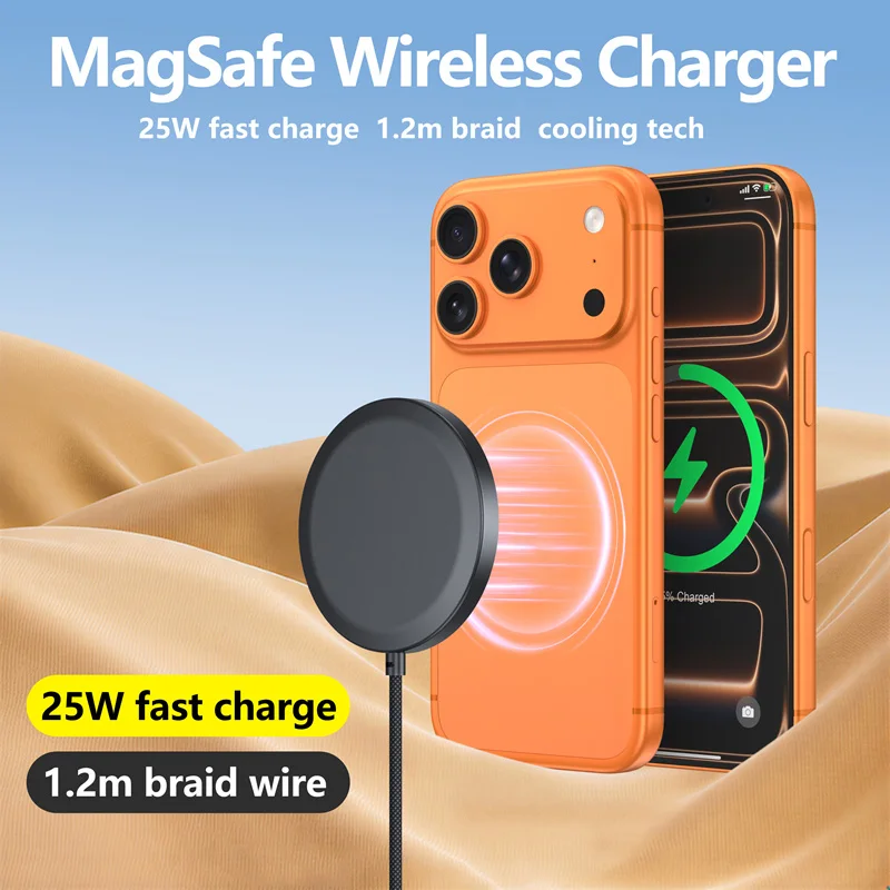25W Magnetic Wireless Portable Phone Charger with Fast Charging Capability