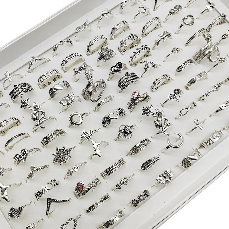 50 шт./100 шт./Лот Оптовая Продажа винтажные серебряные разноцветные стильные кольца на палец из сплава для женщин большая змея черная эмаль любовь крыло ювелирные изделия 50 шт./100 шт./Лот Оптовая Продажа винтажные серебряные разноцветные стильные кольца на палец из сплава для женщин большая змея черная эмаль любовь крыло ювелирные изделия