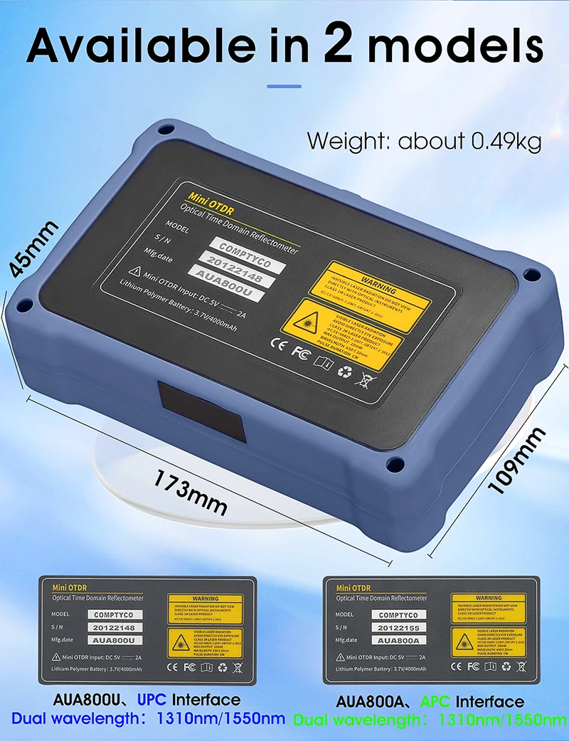 AUA800U/800A 100KM OTDR 24/22dB Touch Screen Optical Time Domain Reflectometer F