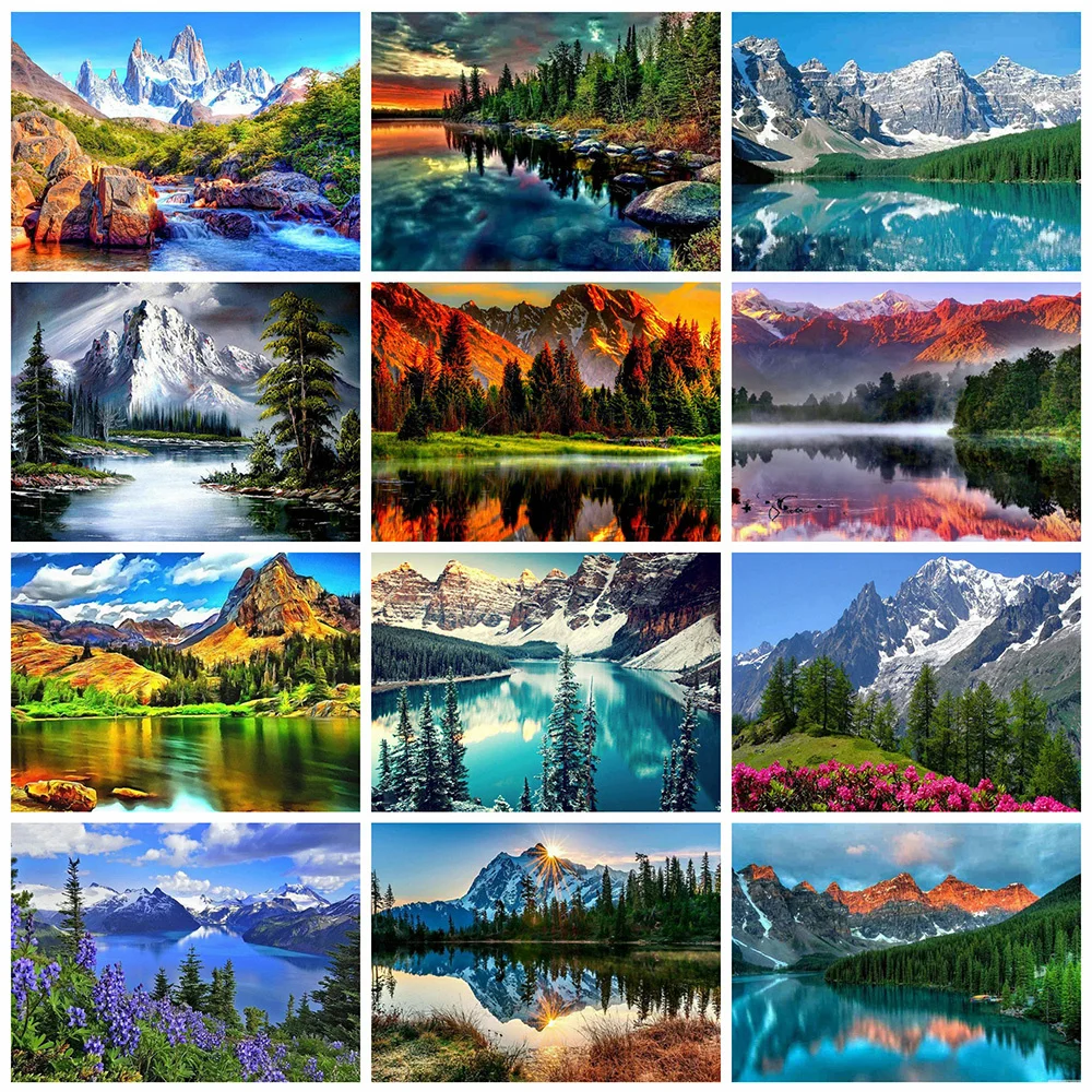 Diamond Painting DIY Mountain Cross Stitch Scenery Full Square Rhinestones Embroidery Mosaic Full Layout Home Decor 5D