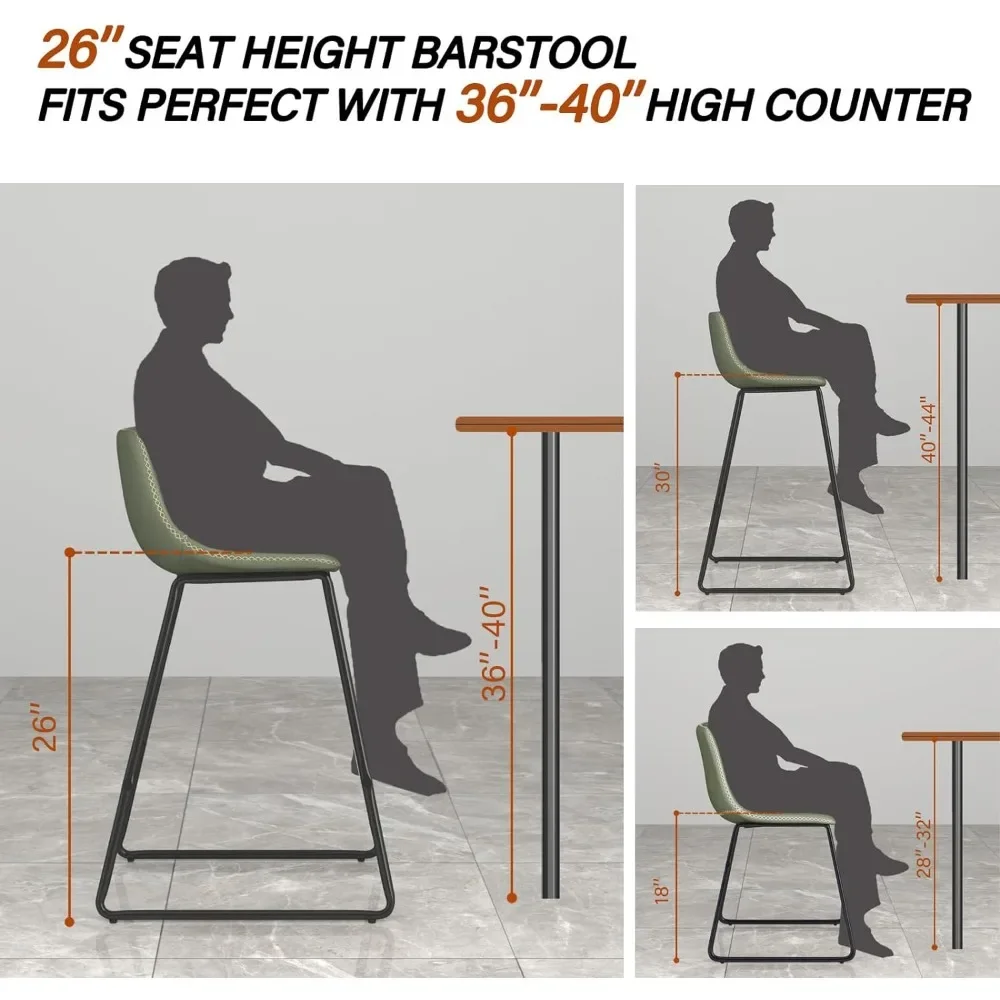 Bar Stools Set of 3 26 Inch Barstools Metal Legs Faux Leather Counter Height Bar Stools Chairs