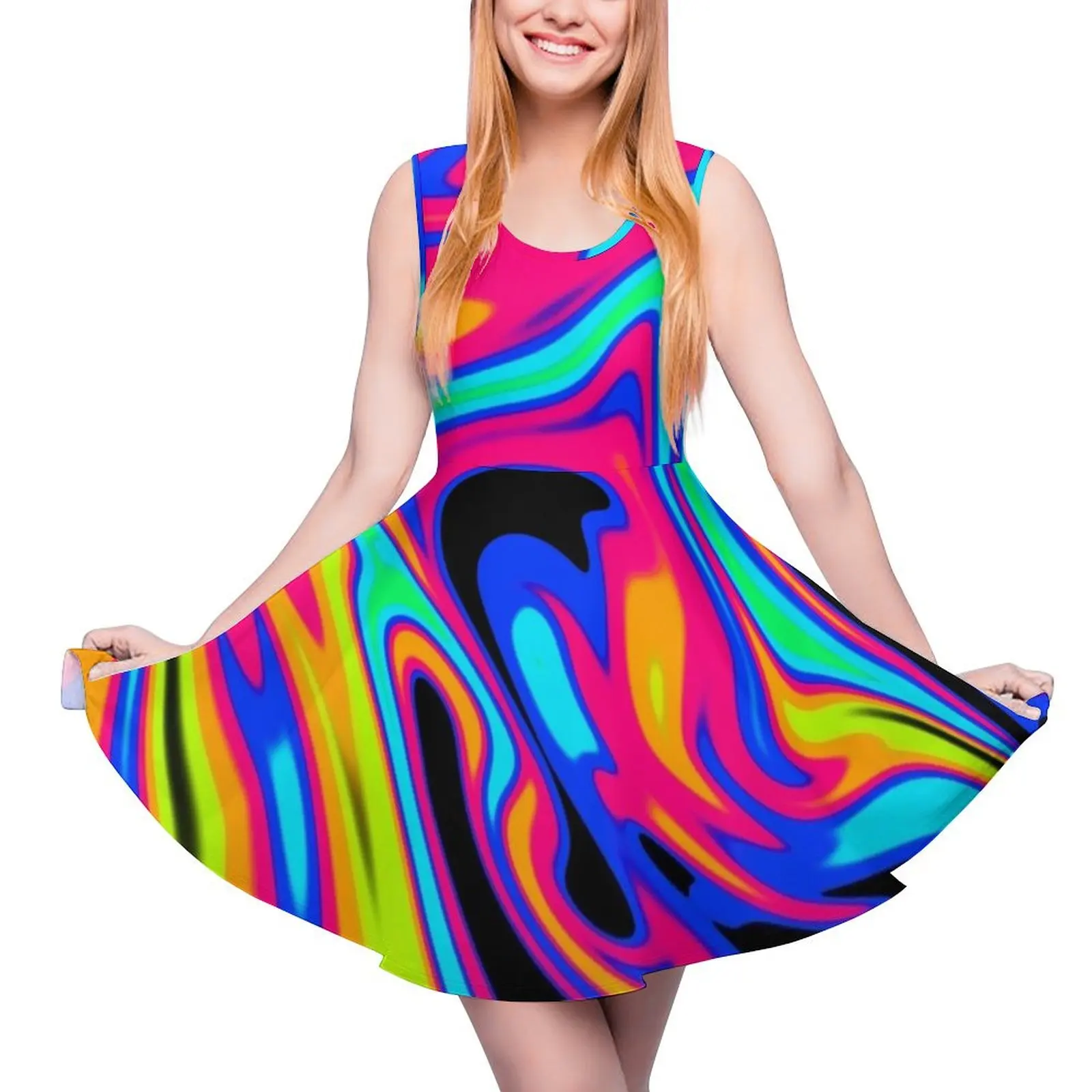 Neon Dream Waves Sleeveless Dress cocktail dresses women dresses dress party evening elegant luxury celebrity