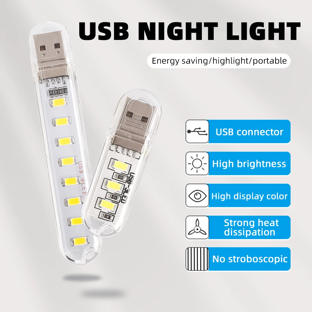 Mini Night Light LED Desk Lamp Portable USB Reading Book Table Flashlight For Power Bank Laptop Camping Lighting