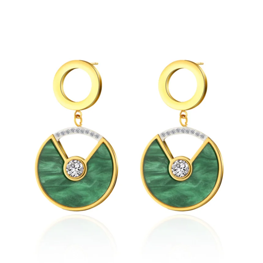 SION L Boucles D Oreilles En Acier Inoxydable Avec Plaque Verte sion-l-boucles-d-oreilles-en-acier-inoxydable-avec-plaque-verte