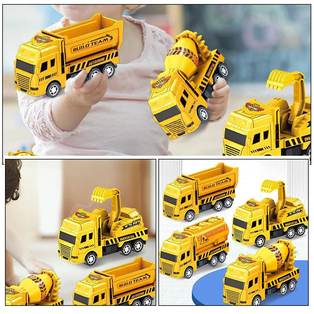 4 Pcs Pull Back Engineering Vehicle Cars Toys Small Kids Excavator Model Toddlers Construction Truck Plastic Mini Children 2