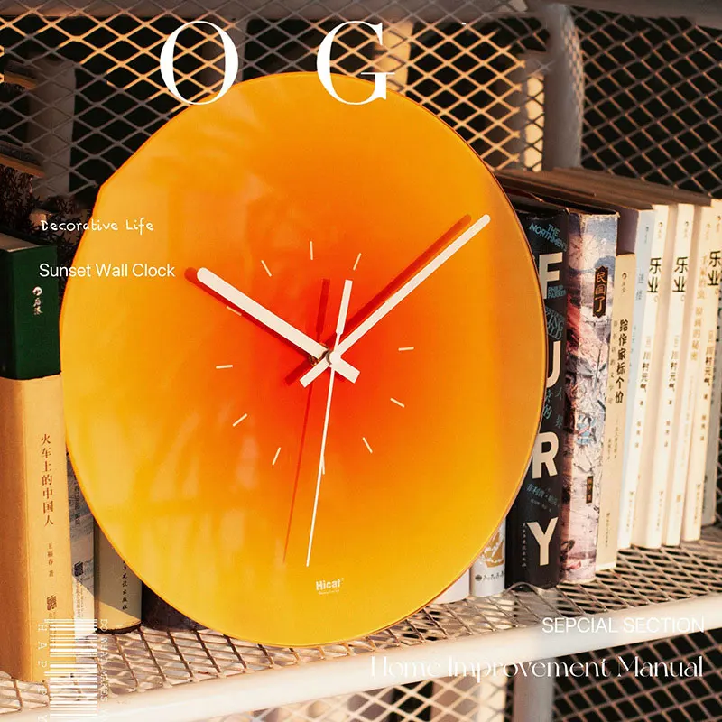 Nordic Style Gradient Sunset Wall Clock Light Luxury Living Room Punch