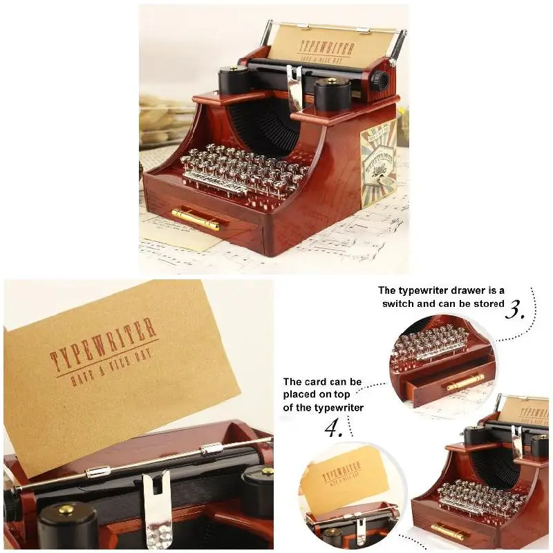 

Music Box Vintage Typewriter Shape Melody Home Decoration Accessories Bedroom Ornament For Home Table Indoors Office Music Box