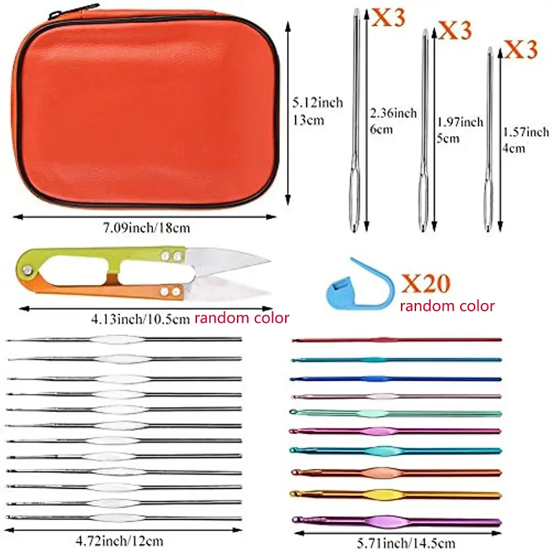 BUDDUR 54PCS 크로 셰 뜨개질 뜨개질 바늘 키트 스티치 마커 및 패브릭 제직을위한 보관 가방 DIY 공예 액세서리 세트