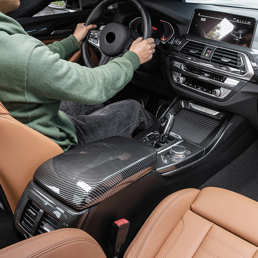 BMW 3 4 5 6 7 시리즈 X1 X3 X4 X5 X6 X7 중앙 팔걸이 박스 커버 ABS 탄소 섬유 내부 수정