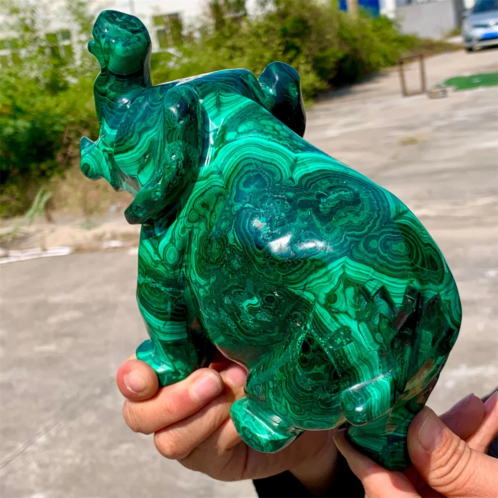Rare Natural Malachite Carved Elephant Hand-Carved Quartz Crystal Mineral Reiki Healing Gemstone Home Office Degaussing Stone 3