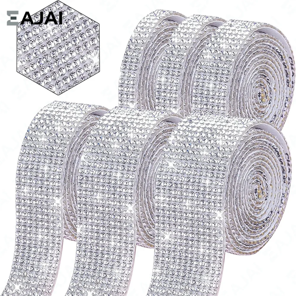 Self Adhesive Rhinestone Strips Diamond Bling Crystal Ribbon Sticker Wrap  for Craft Jewel Tape Roll with Rhinestones for DIY Car Phone Christmas