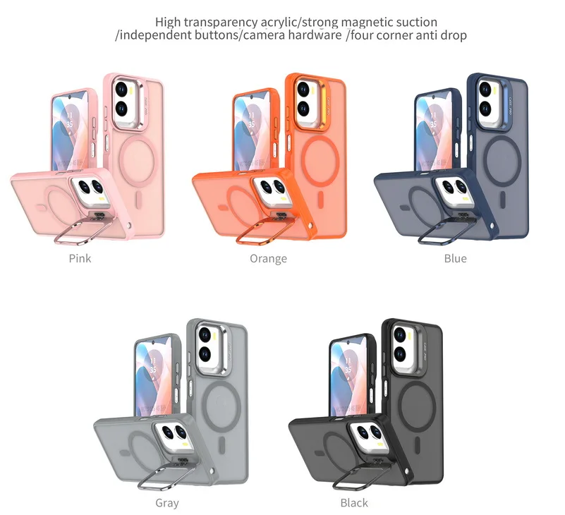 Matte Semi-Transparent Lens Bracket Case with Magnetic Ring and Wireless Charging Feature