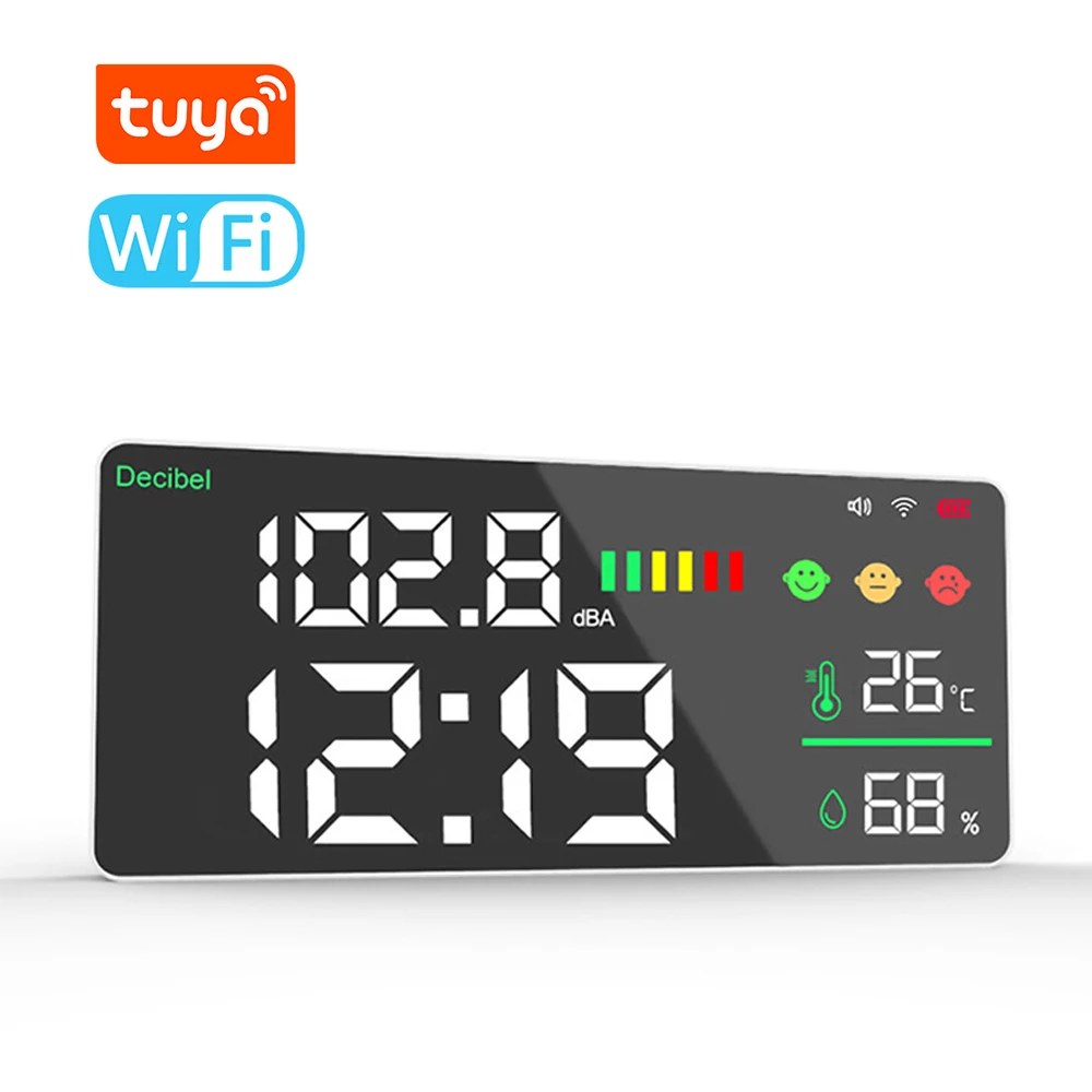

4 In 1 T uya WiFi Hygrothermograph Noise Decibel Meter Alarm Clock 11 inch LED Color Display Temperature Humidity Decibel Tester