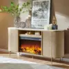Luxury 70" Fluted Fireplace TV Stand, Modern Chic Entertainment Center,Curved Profile Design, Media Console, Natural Oak 2