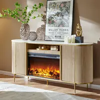 Luxury 70" Fluted Fireplace TV Stand, Modern Chic Entertainment Center,Curved Profile Design, Media Console, Natural Oak 2