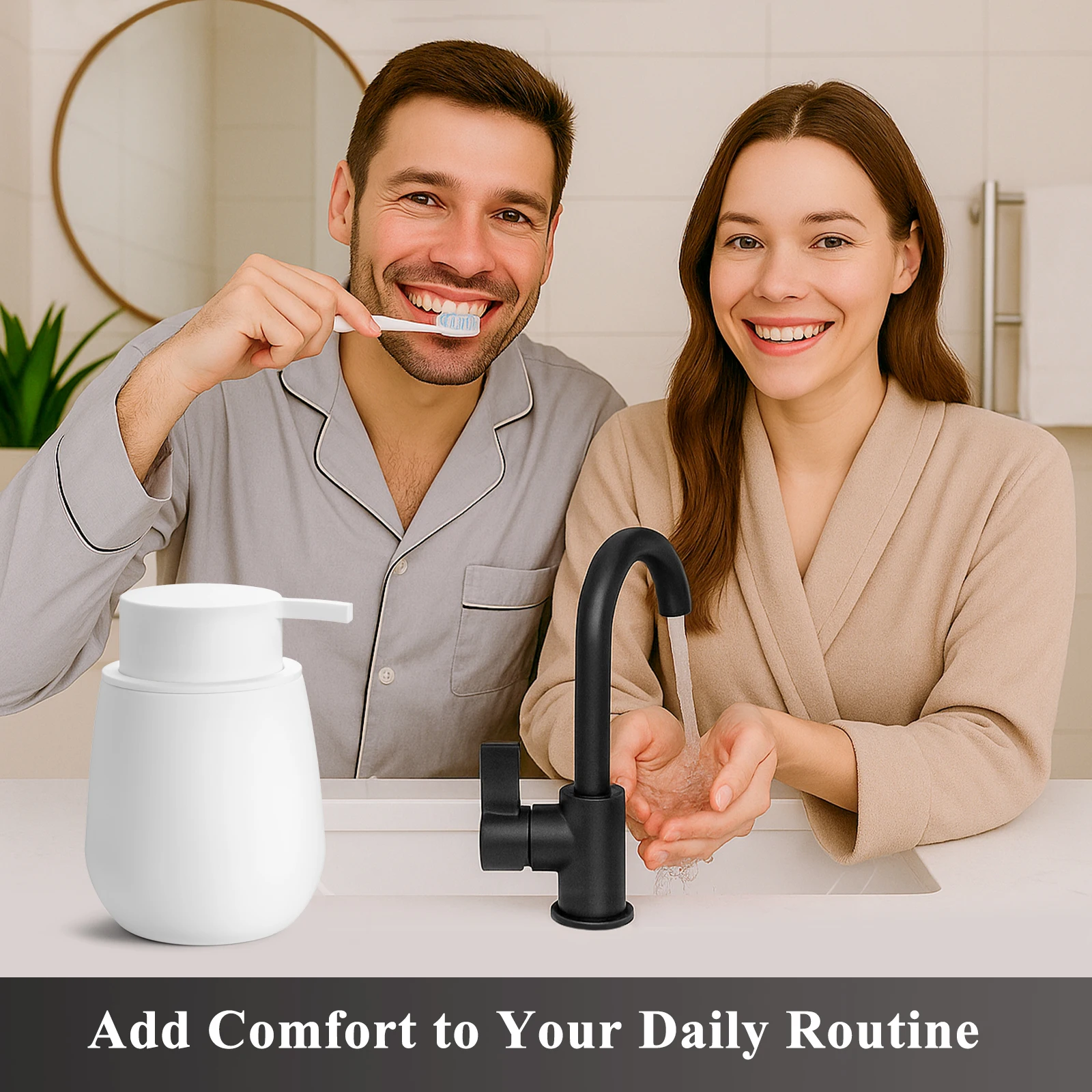 Description Picture 6 of itemMatte black round soap dispenser, modern minimalist style for bathroom and kitchen countertops, refillable