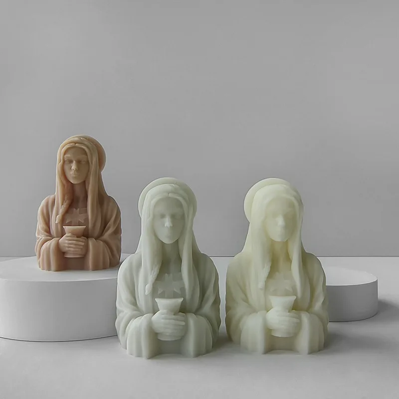 

3D Our Lady Goddess Statue Candle Mold, Mother Holding Child, Handmade Aroma Candle Ornament, DIY Portrait Statue Molds