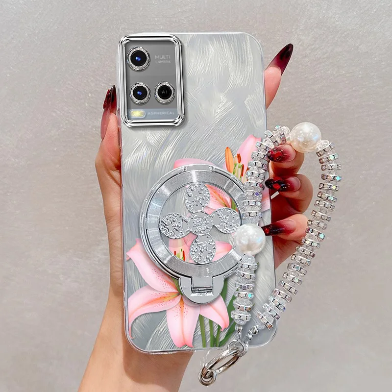 Pink Flowers Phone Case Set with Lanyard and Stand - 3-Piece Ensemble