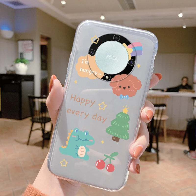 Clear Shockproof Silicone Case with Cute Cat Design - Transparent Cover