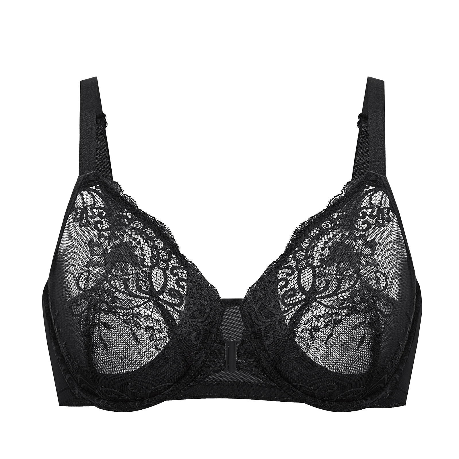 

Women's Front Closure Bra Lace Sheer Plus Size Full Coverage Sexy Plunge Underwire Unlined Bras