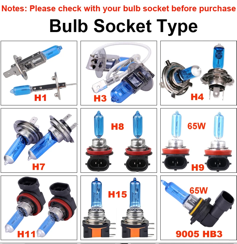 halogen headlight bulb 2pcs super bright halogen bulbs H1 H3 H4 H7 H8 H9 H11 H15 9005 HB3 car fog light 55W 12V 6000K white