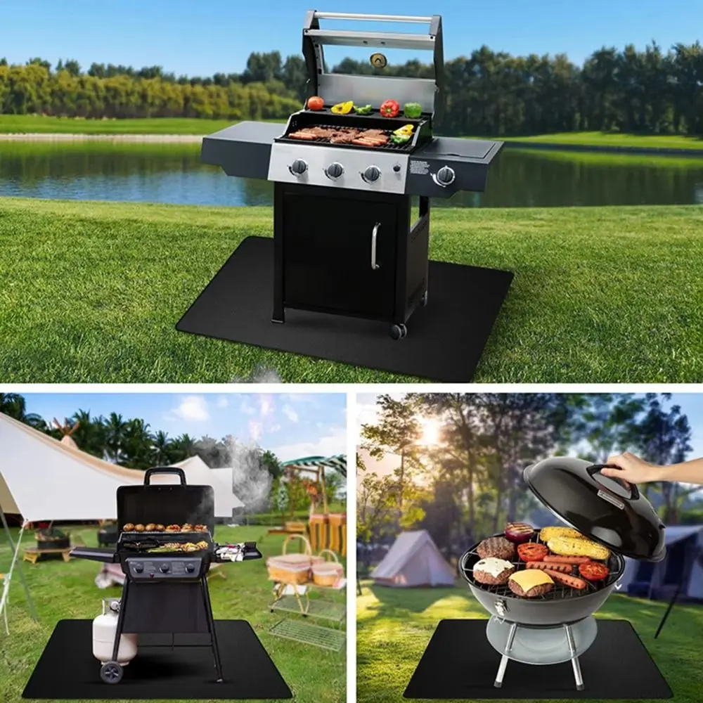 Oilproof Barbecue Grills Mat High Temperature Resistant Black Fireplaces Protective Mat Fire Retardant Protection Pad