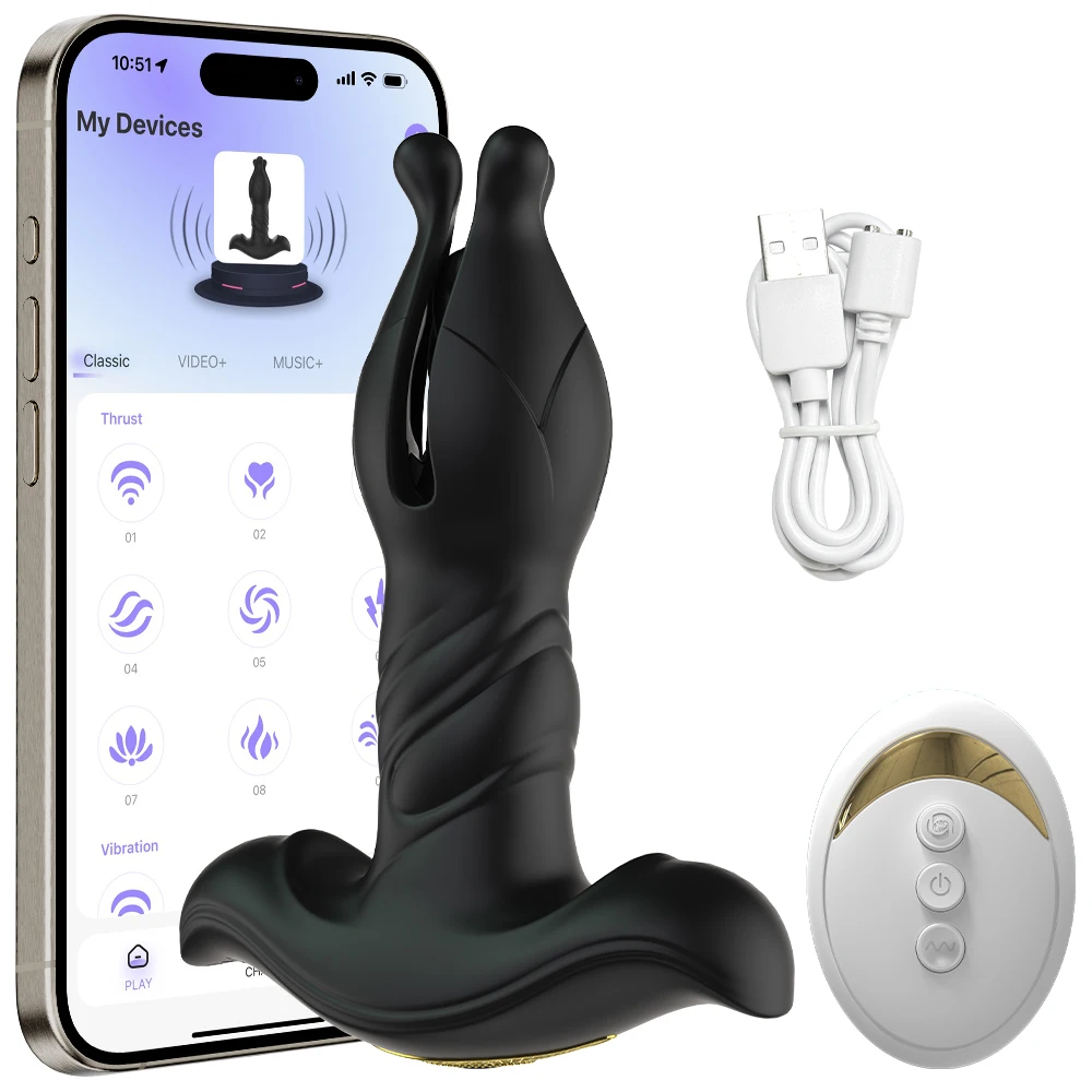 Tension Shock Flapping Thrusting Butt Plug Anal Vibrator Prostate Massager Anal Toy APP Remote Dual Control Sex Toys for Men