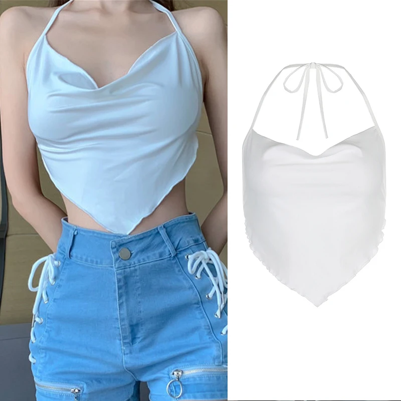 Description Picture 5 of item90s Women Sexy Goth Cami Top Y2K Aesthetic Black Sleeveless Backless Halter Crop Vest E-girl 2022 Vintage Summer Tank Top Clothe