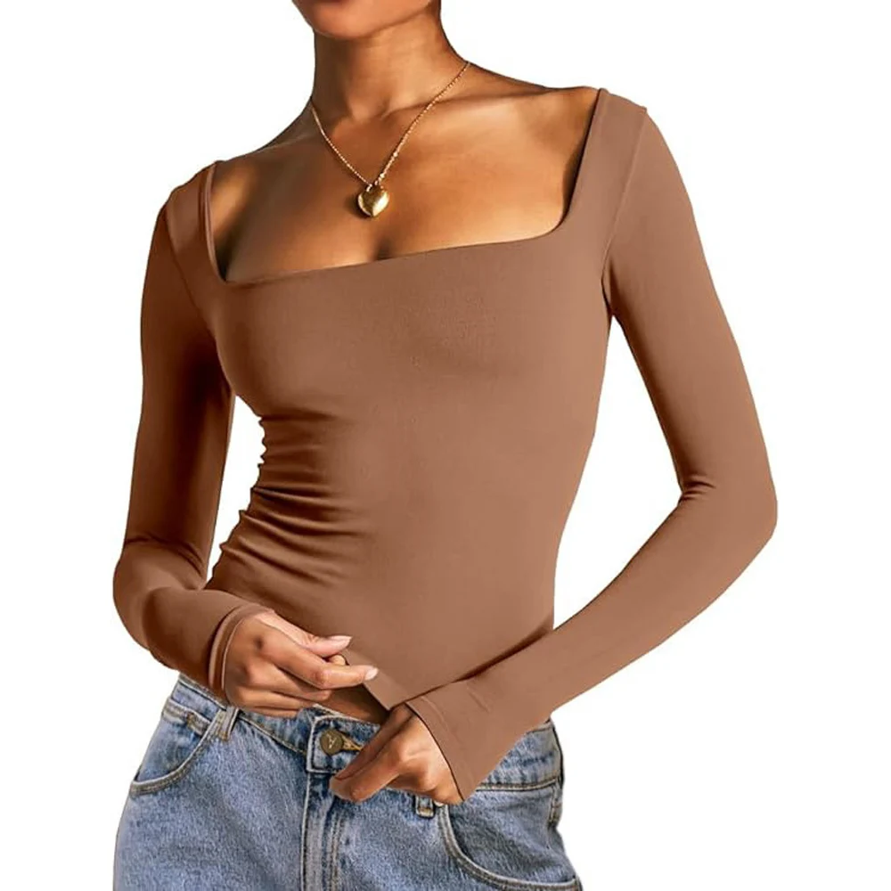 Women Long Sleeve Cropped Solid T Shirt Tops
