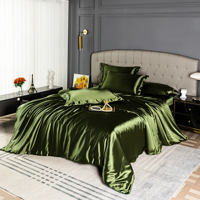 Parure de lit en Satin de haute qualité, housse de couette, simple, Double, Queen, couleur unie, respectueuse de la peau 1