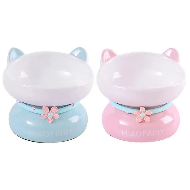 

Elevated Cat Bowls Ceramic Cat Dish Backflow Prevention Slanted Mouth Raised Cat Bowls With Non-Sip Stable Base For Indoor Cats