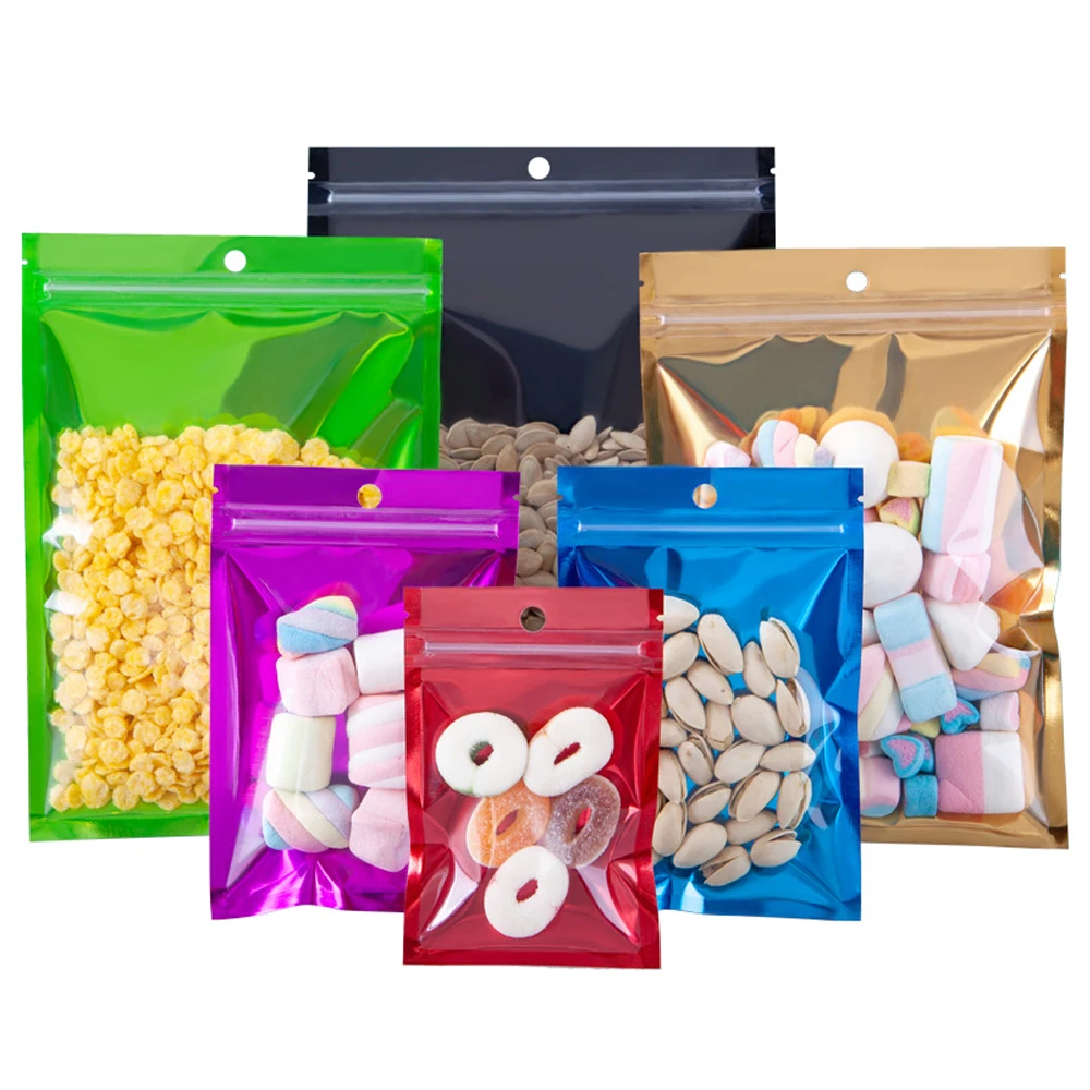 

1000Pcs/Lot Transparent Aluminum Foil Zip Lock Bag Hang Hole Waterproof Dustproof Tear Notch Food Dried Fruits Candy Tea Snacks