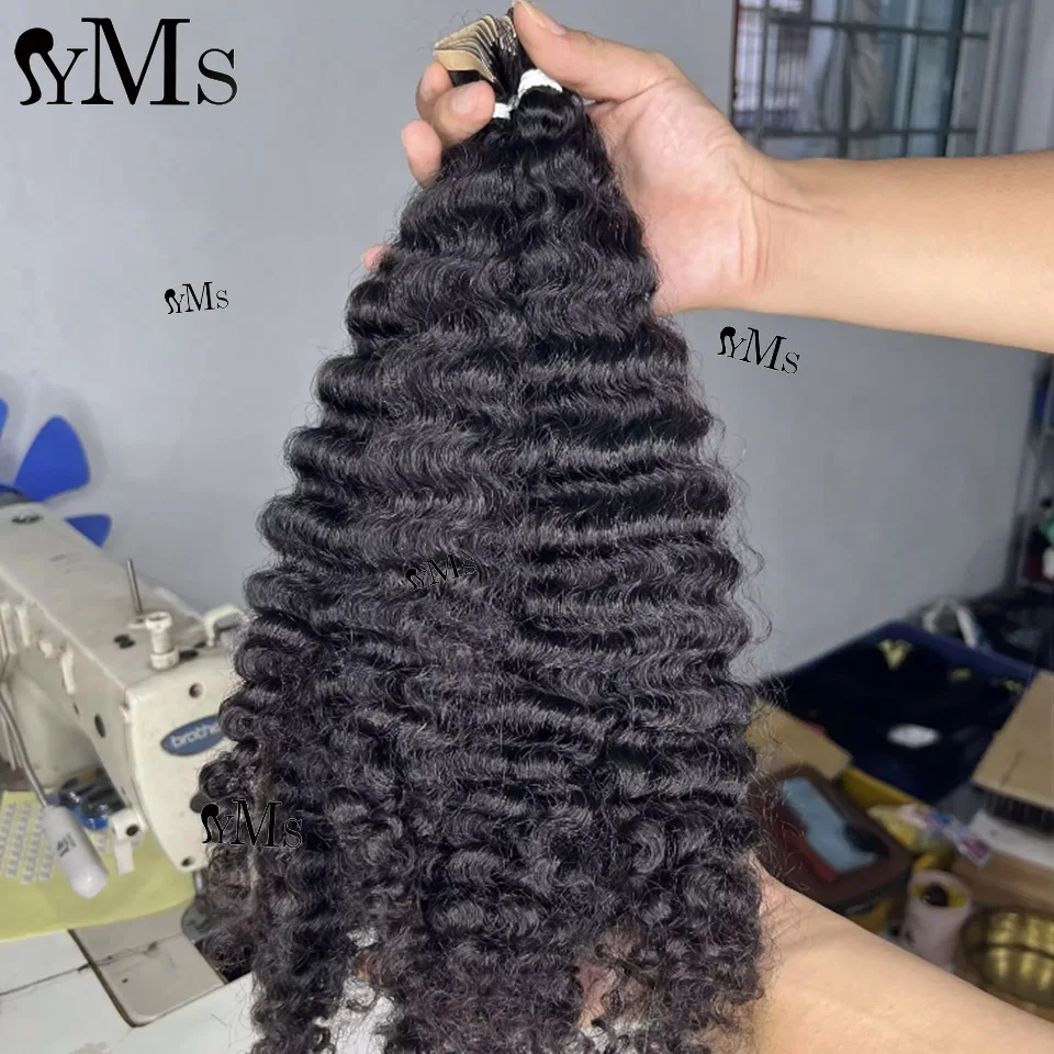 Burmese Curly Tape Ins Hair Extensions Human Hair YMS Invisible Seamless Tape Raw Extension For Women Dark Brown Jet Black