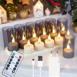 Rechargeable Flameless LED Candle Lights with Timer and Remote Control - EU Plug (12pcs with cups)