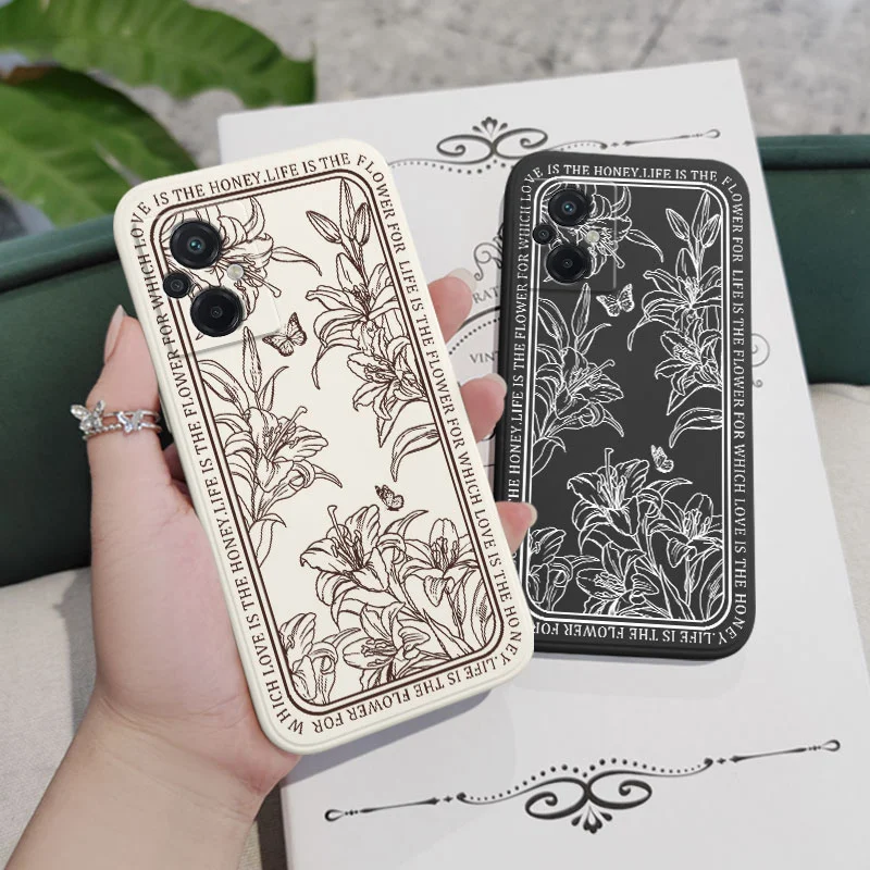 Elegant Line Art Floral Silicone Phone Case