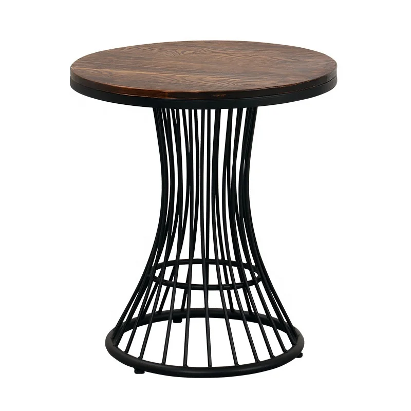 

Industrial Indoor Outdoor Wrought Iron Coffee Table Round With Wooden Top Dining Table Balcony Small Vintage Metal Table