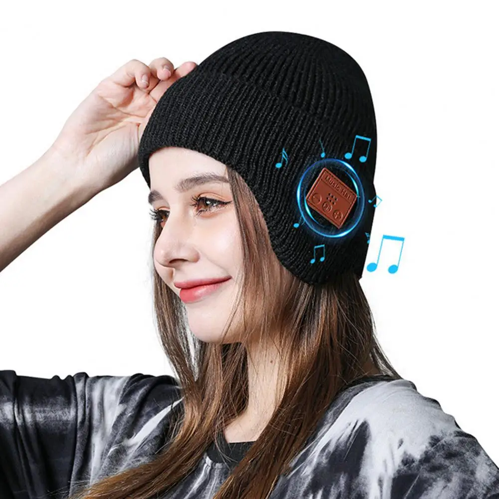 

Skiing Warm Cap With Wireless Headphones Knitted Winter Cap Windproof Solid Hiking Music Earphone Helmet Outdoor Warmer Hat