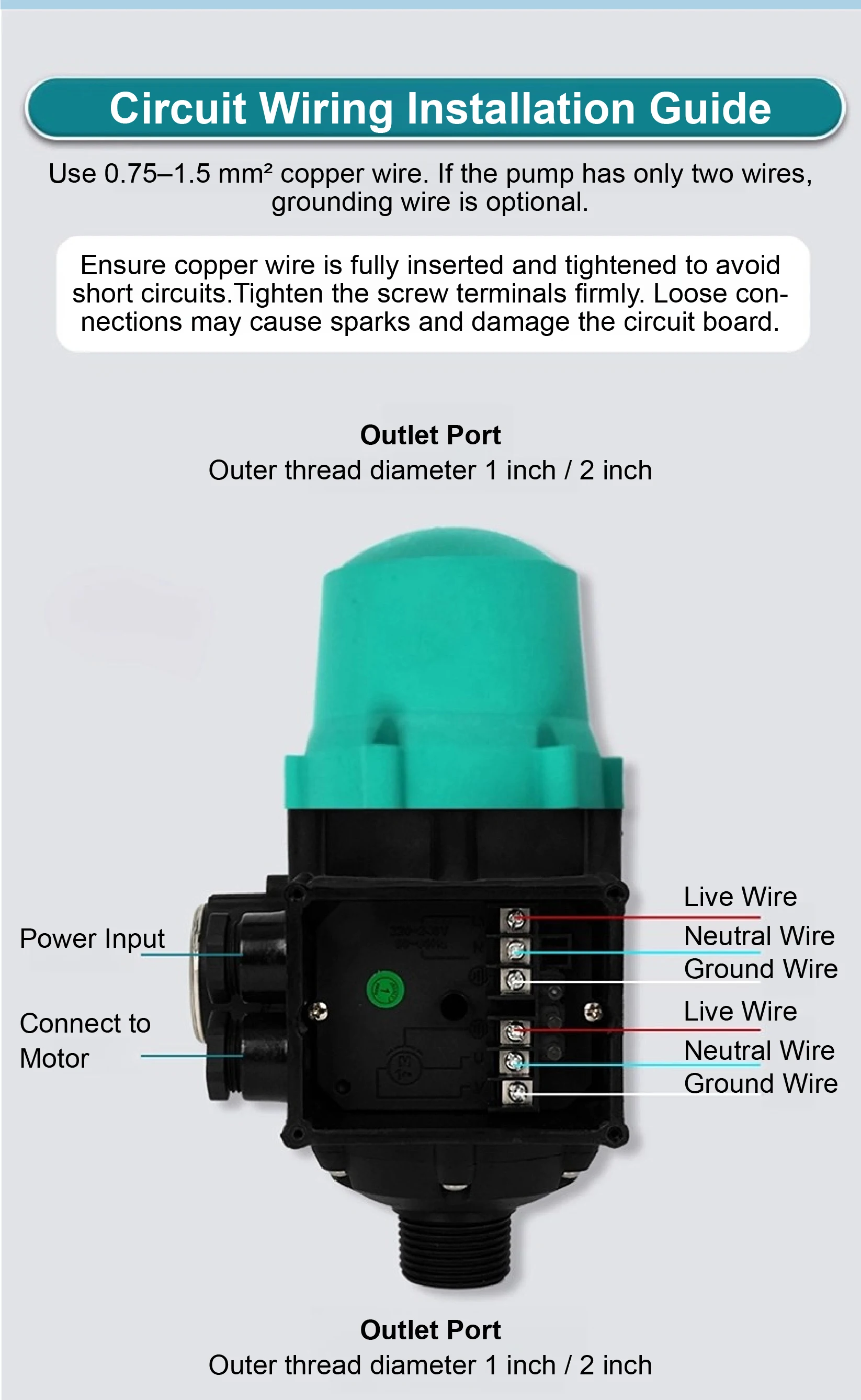 PS02 Automatic Start Stop Booster Water Pump Pressure Switch Controller G1 G2 1-