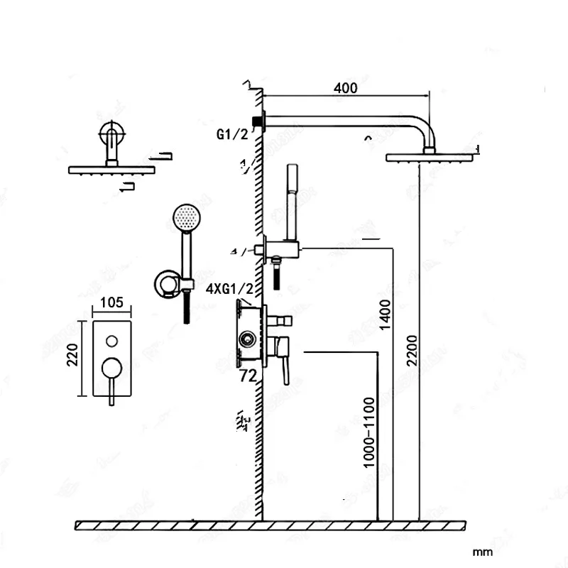 Description Picture 2 of itemmatter white flush-mounted shower faucet set  tropical shower matte white bathroom shower systems constant gray shower