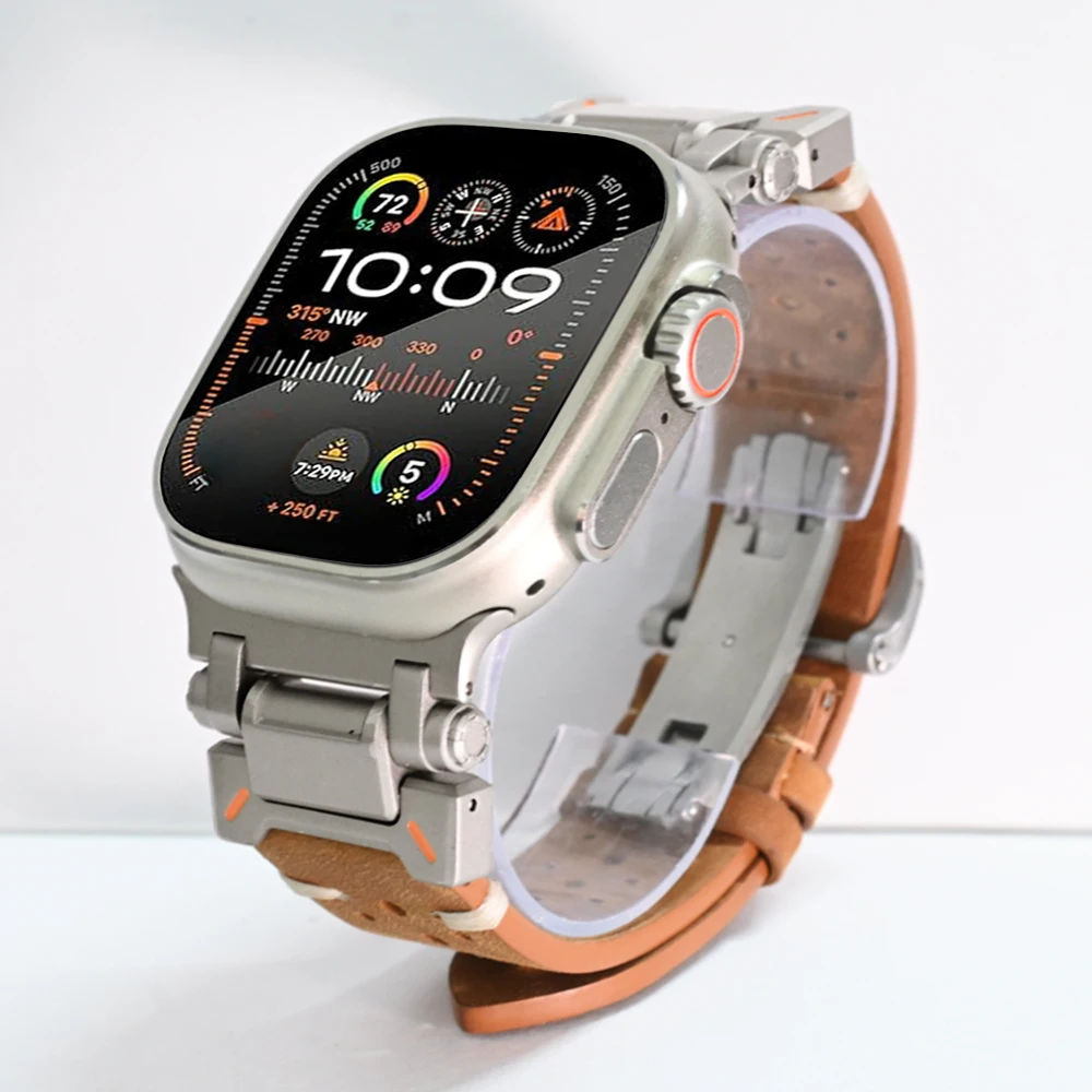 

Genuine Leather Band for Apple Watch Ultra 49mm 45mm 44 42mm Men Bracelet for iwatch Series 9 8 7 4 5 6 se ultra 2 Luxury Strap