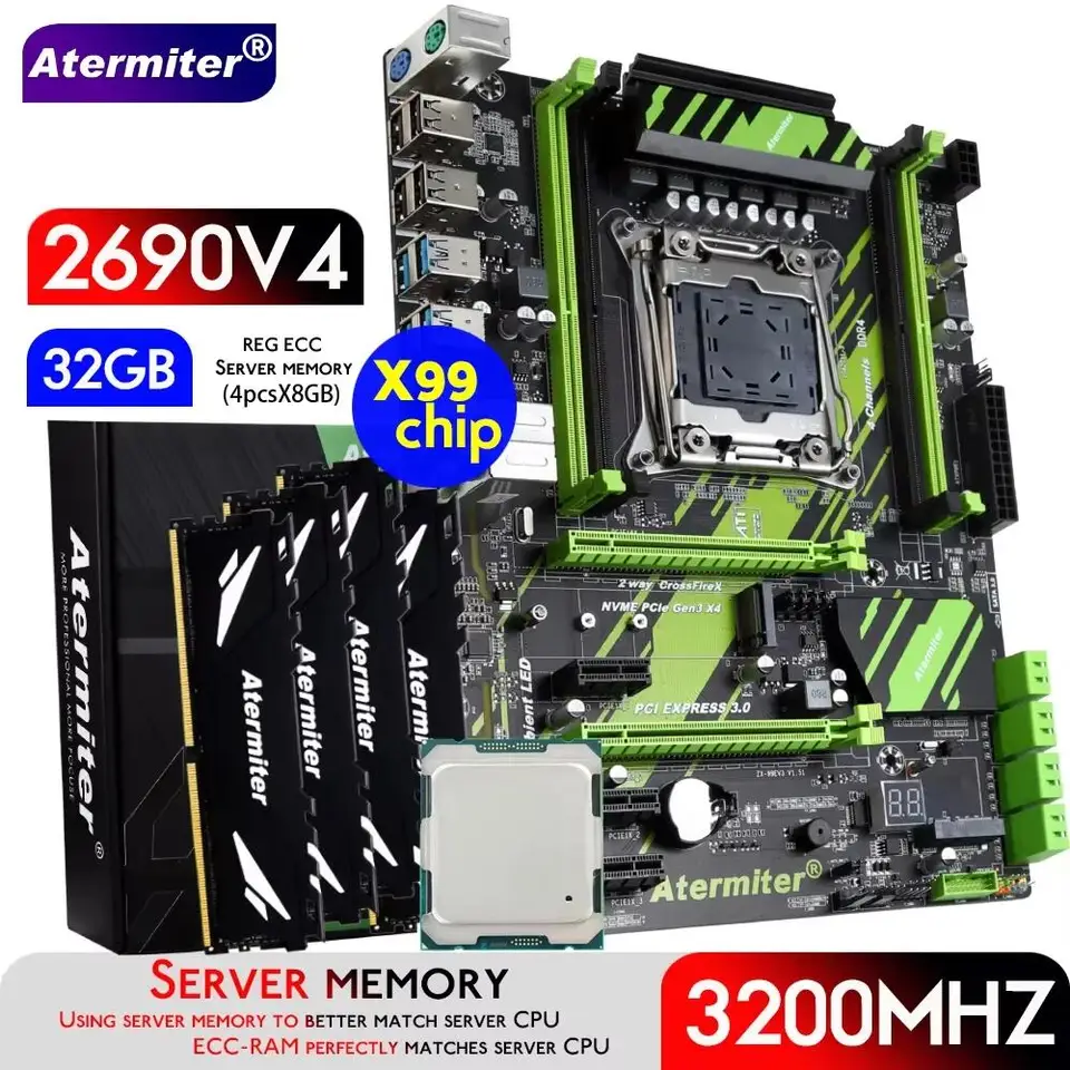 Atermiter-X99 D4 Motherboard Set com Xeon E5 2690 V4, LGA2011-3
